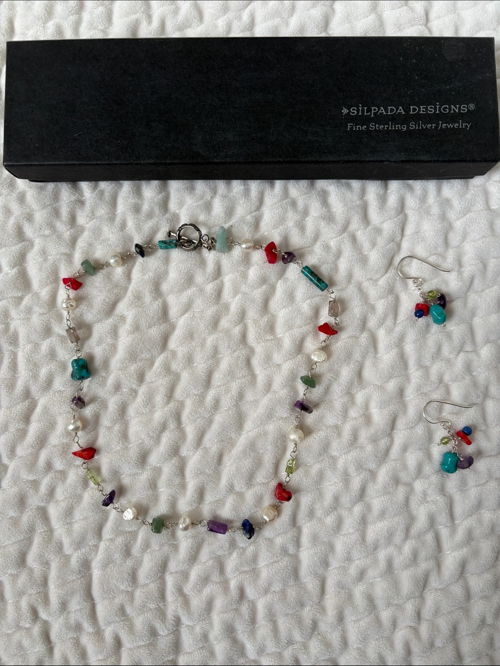 Silpada Retired Multi-Gemstone Necklace and Earrings Turquoise Pearl Coral N1033